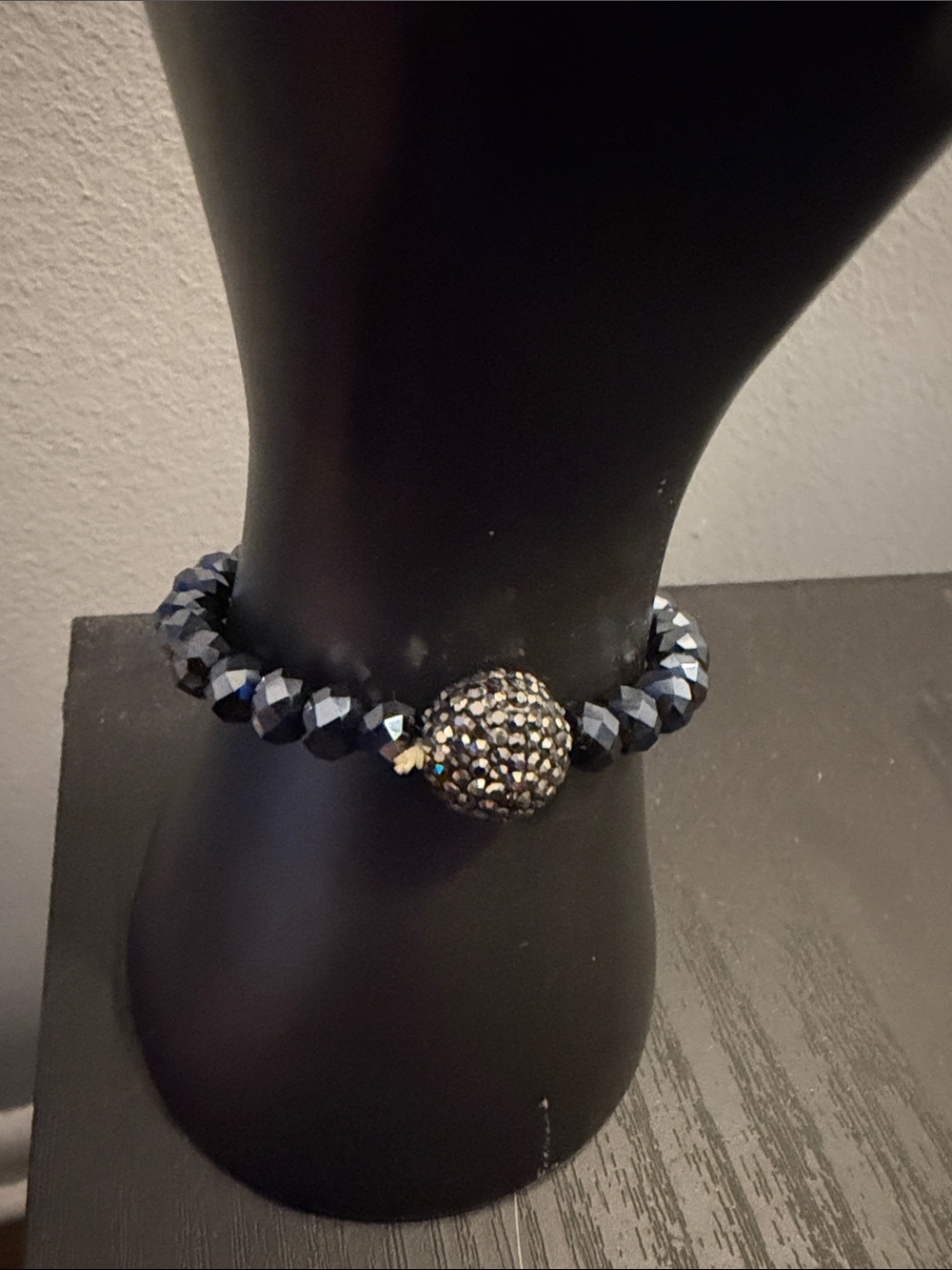 Crystal Bead Stretch Bracelet with Pave Accent - Navy